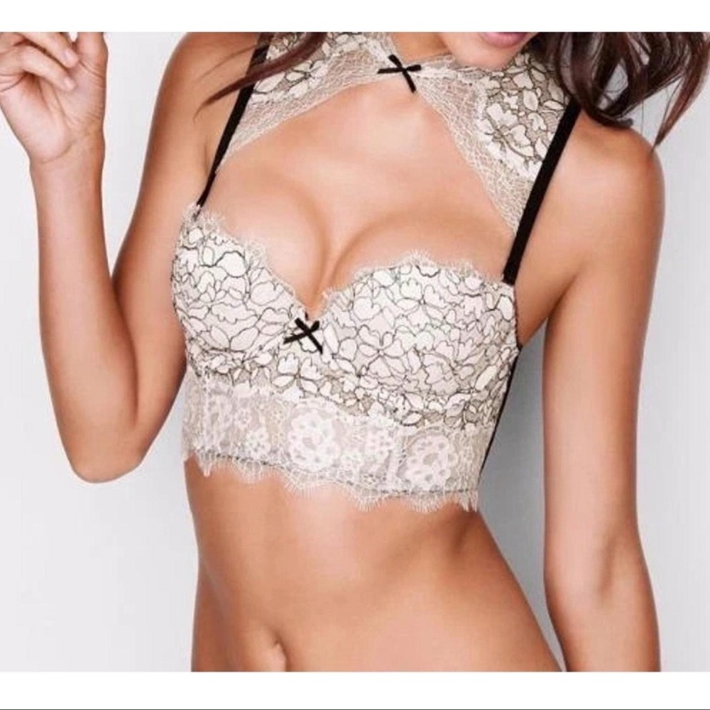 Victoria’s Secret Elegant Lace Halter Bralette - Pink Cream 32C